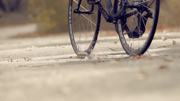 Cyclist Training Leisure Twists Pedals On Triathlon Bicycle. Gear System  And Bike Wheel. alt