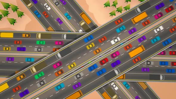 Aerial view of the highway with the fast-moving, bumper to a bumper  traffic. by dabarti