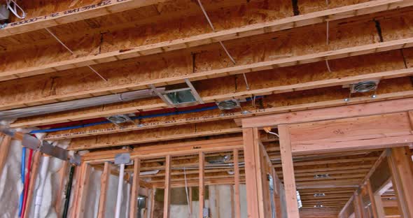 Wooden Beams Ceiling Framed Building Residential Home Construction Interior alt