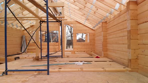 Aerial Shot Wooden Construction of Wooden Roof alt