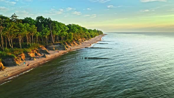Stunning aerial view of beach at sunset in Baltic Sea alt