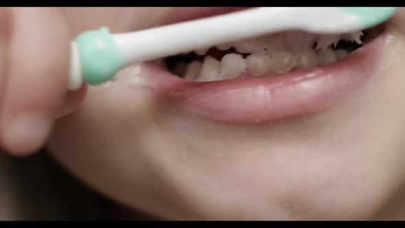 Little Girl Brushing Her Teeth in the Morning or Before Going to Bed