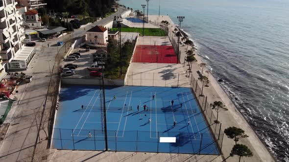 Drone Shot of the Tennis Court in Vlore South of Albania