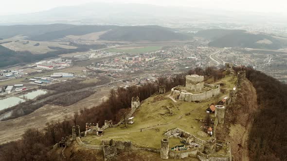 Aerial view of castle in Velky Saris city in Slovakia alt