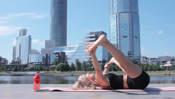 Woman working out in city