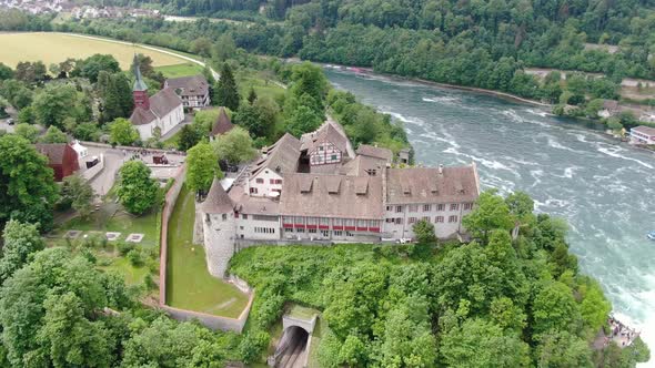 Aerial view of Laufen Castle (Schloss Laufen) at Rhine Falls in Switzerland alt