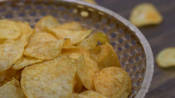 Top view of rotating potato chips 