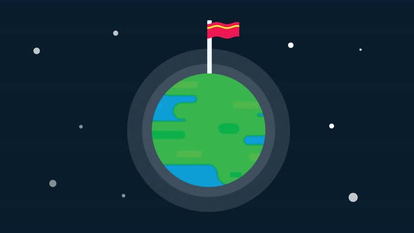 Rotating earth animation with red flag.