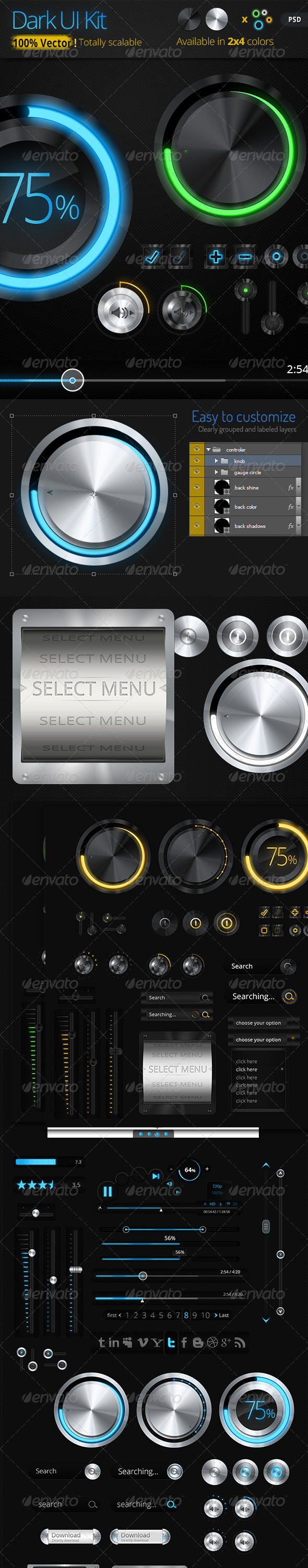 Dark UI pack - Web Elements