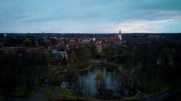 Cesis City, Latvia Aerial View With Medieval St. John’s Church and Ruins of the Beautiful Castle  alt