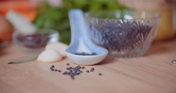 Fresh Food Ingredients On Wooden Table In Kitchen alt