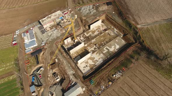 Aerial View Wastewater Treatment Construction 4K alt
