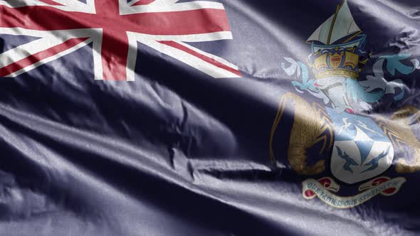 Tristan Da Cunha textile flag waving on the wind. Slow motion. 20 seconds loop.  alt