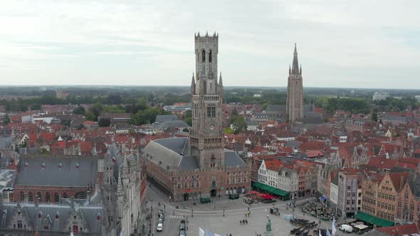 Bruges, Belgium Belfry Belltower Establisher Wide View From Aerial Perspective alt