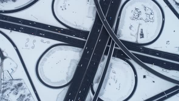 Freeway Intersection Snow-Covered in Winter alt