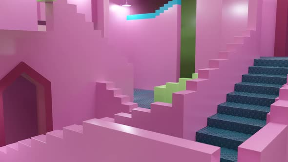 Colorful intricate buildings and stairs alt