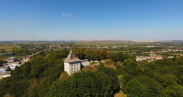 Aerial view of an old castle