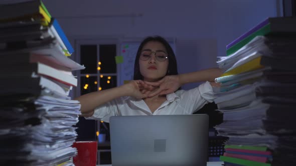 woman and serious millennial hard working at home pain with office syndrome