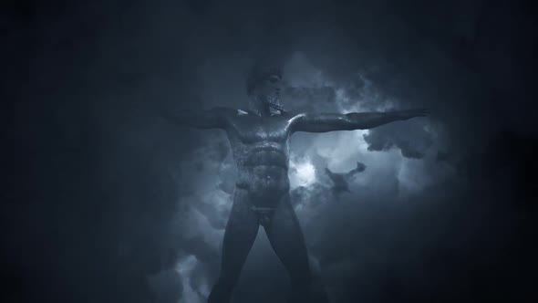 Sculpture Of The God Zeus In A Lightning Storm alt