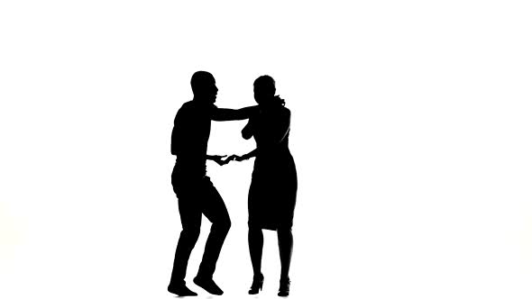 Girl and Afro American Man with Naked Torso Barefoot Dancing Social Latino Dancers Dancing on White alt