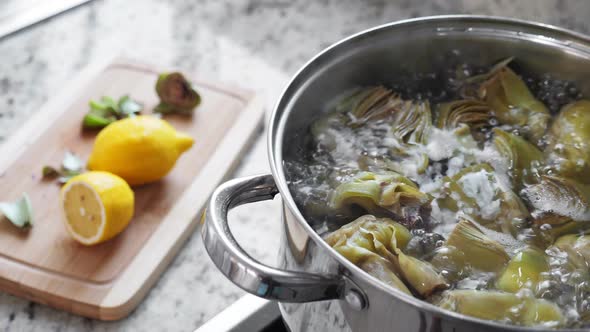 Boiling and Cooking Artichokes in Saucepan alt