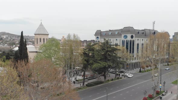 Aerial view on Kashveti Church of St. George on Shota Rustaveli Avenue alt