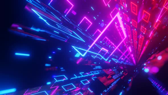 Fly Through Technology Cyberspace with Blue Red Neon Glow alt