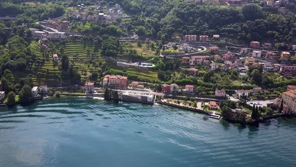 LAKE COMO, ITALY from the drone and the Italian Alps in background