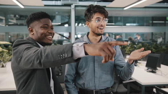 Two Coworkers African Man Boss Entrepreneur Investor Showing Arabian Colleague Businessman New alt