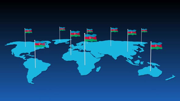 Azerbaijan Flag Fly Animated On Planet Earth Map alt