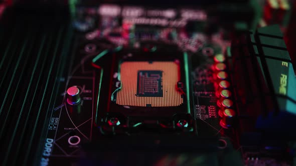 RGB lights inside CPU processor, computer concept