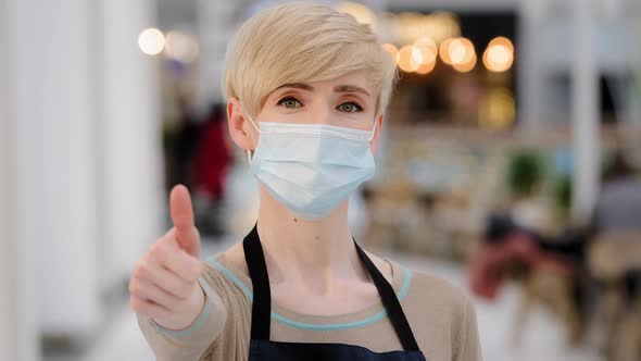 Middle Aged Adult 40s Lady Female Worker Waitress Saleswoman in Apron Woman Small Business Owner of alt