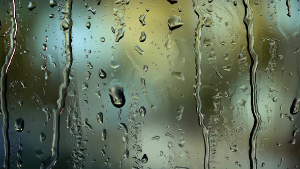 Abstract Background with View Through Cafe Window in Rainy Day on City ...