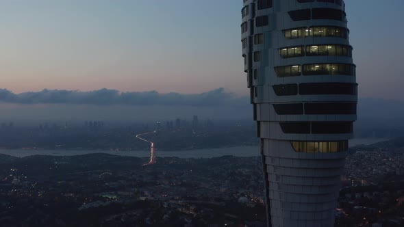 Istanbul TV Tower on Hill with Epic View Over All of Istanbul, Turkey at Dusk alt