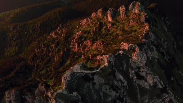 Aerial View of a Beautiful Limestone Mountain From Above in the Golden Light of the Setting Sun