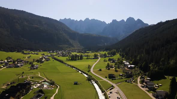 Beautiful Village Gosau in the Mountains of Austria Drone Video alt