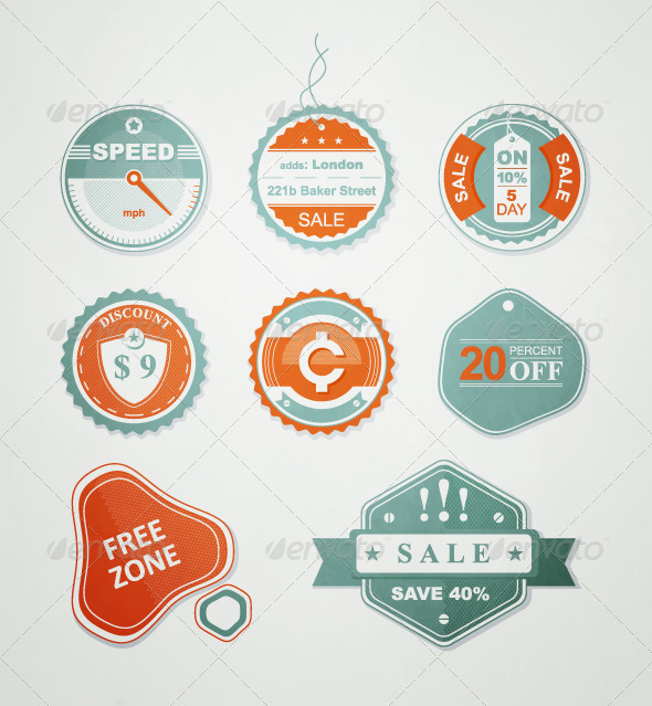 Icons and labels for the sale of shares - Retail Commercial / Shopping