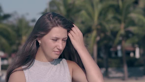 Pretty Young Lady with Manicure and Loose Hair Slow Motion alt