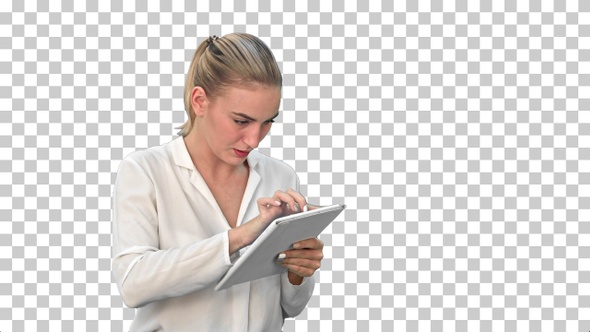 Businesswoman standing with digital tablet, Alpha Channel