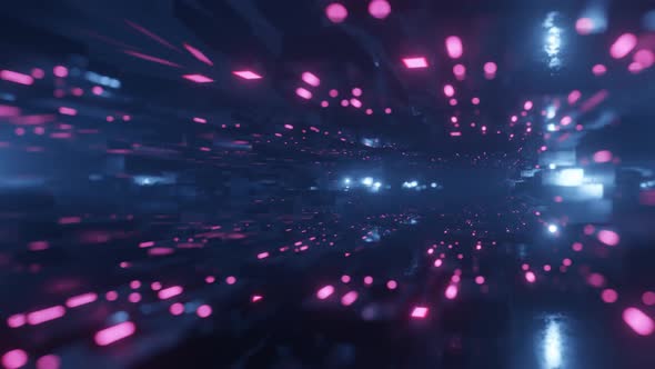 Fly Through Technology Cyberspace with Neon Glow alt