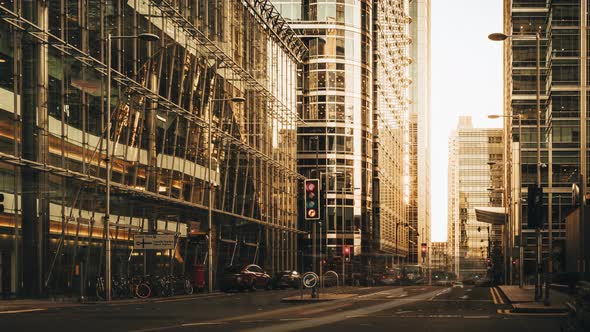 Busy city street time lapse at sunset