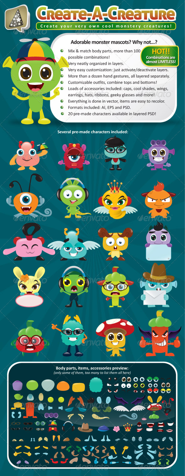 Create-A-Creature - Mascot Monster Pack - Monsters Characters