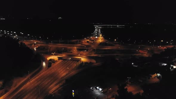 Aerial Drone Footage of Night Kyiv. Road Junction at Night alt