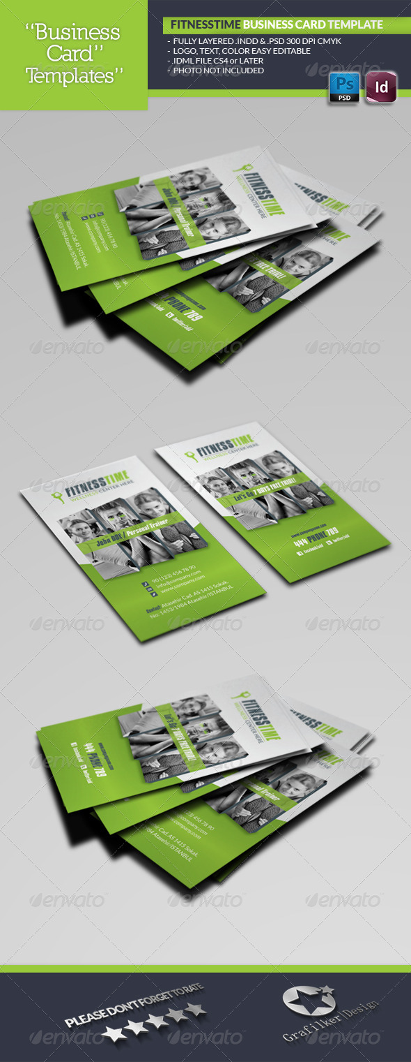 Fitness Time Business Card Template By Grafilker Graphicriver Fitness Time Business Card Template Cards Print Templates