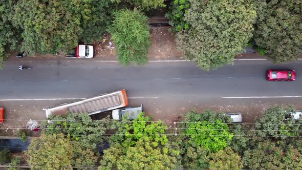 Aerial view of road in Indian with trees on both side