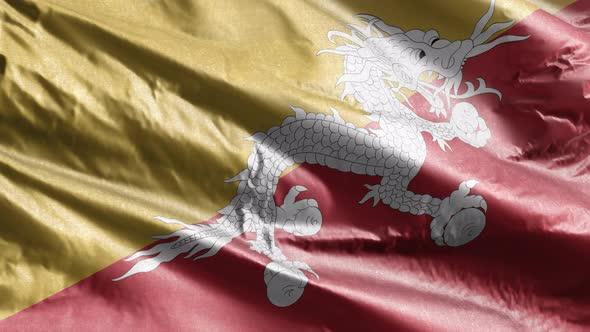 Bhutan textile flag waving on the wind. 10 seconds loop.  alt