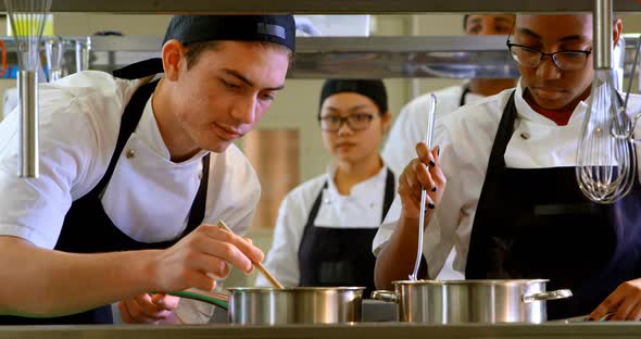Chef preparing food in kitchen at restaurant 4k alt