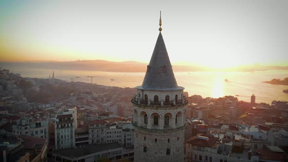 Flying around Galata Tower in Istanbul