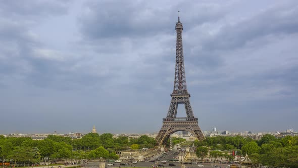 Overcast Over the Eiffel Tower and Traffic