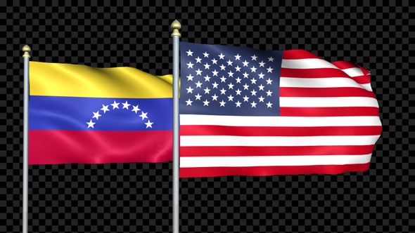 Venezuela And United States Two Countries Flags Waving alt